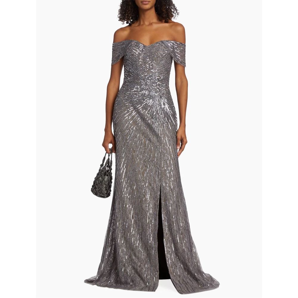 Rene Ruiz Collection Sequined Off-The-Shoulder Gown US 8 $2495